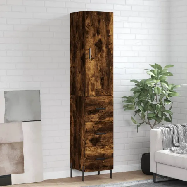 vidaXL Hoge kast 34,5x34x180 cm bewerkt hout gerookt eikenkleurig Bruin