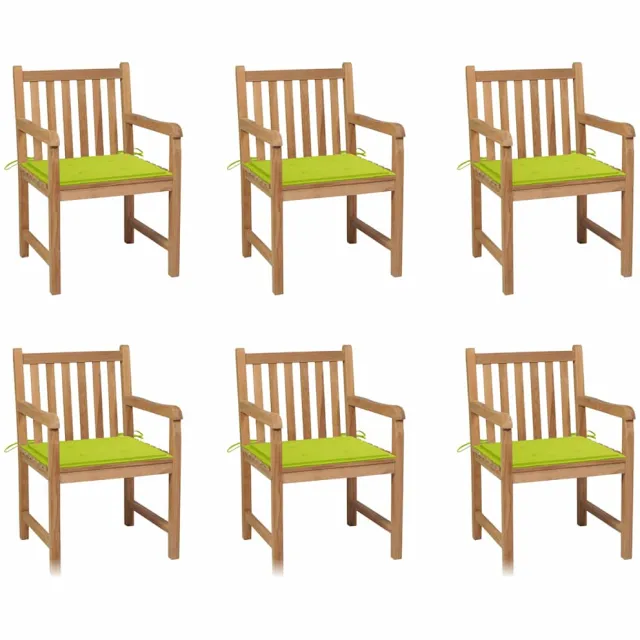 vidaXL Tuinstoelen 6 st met heldergroene kussens massief teakhout