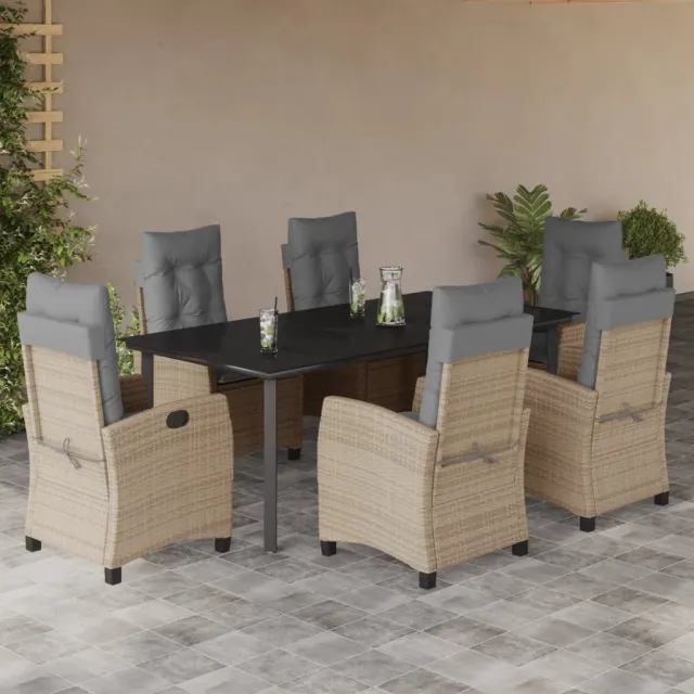 vidaXL 7-delige Tuinset met kussens poly rattan gemengd beige, foto 2