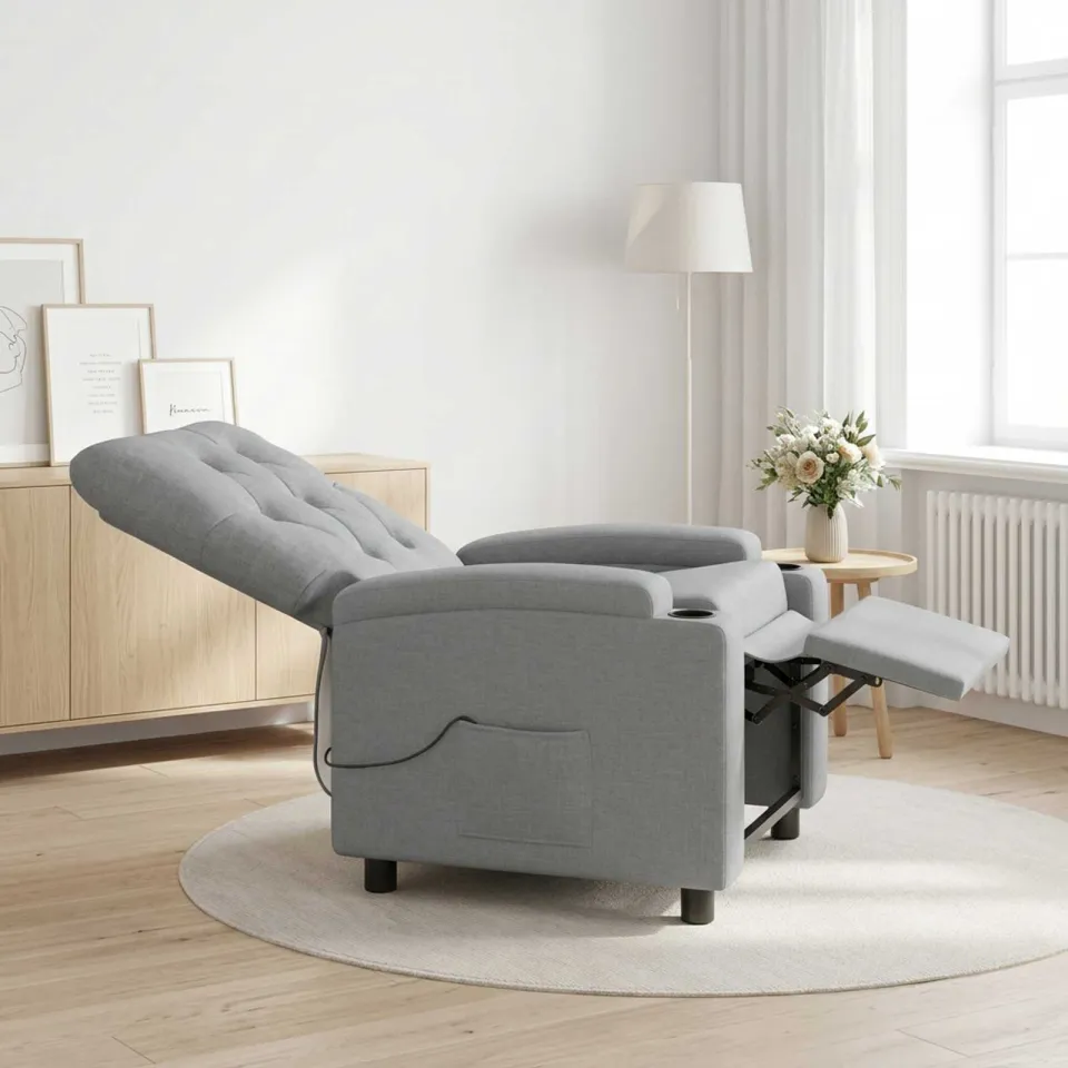 vidaXL Massage-relaxstoel Lichtgrijs 75 x 95 x 101 cm Stof, foto 4