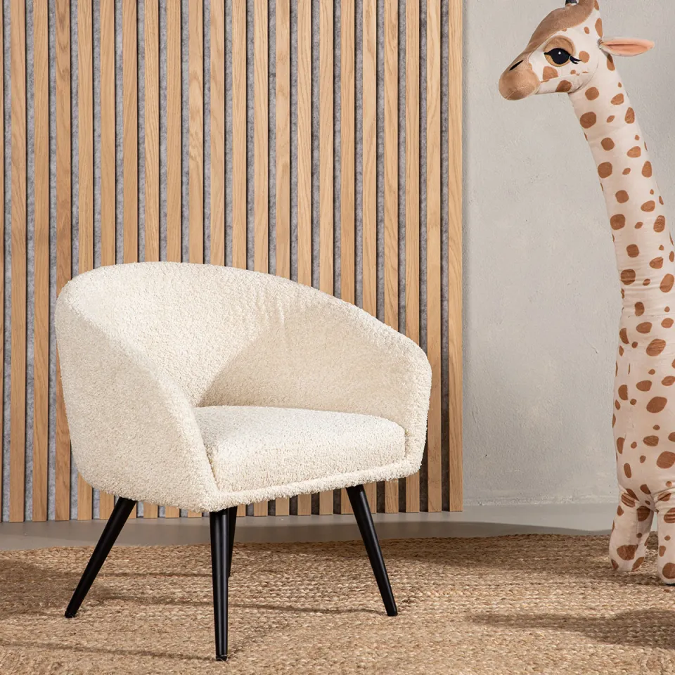Nest living Annika kinderfauteuil teddy gebroken wit – met zwarte poten, foto 2