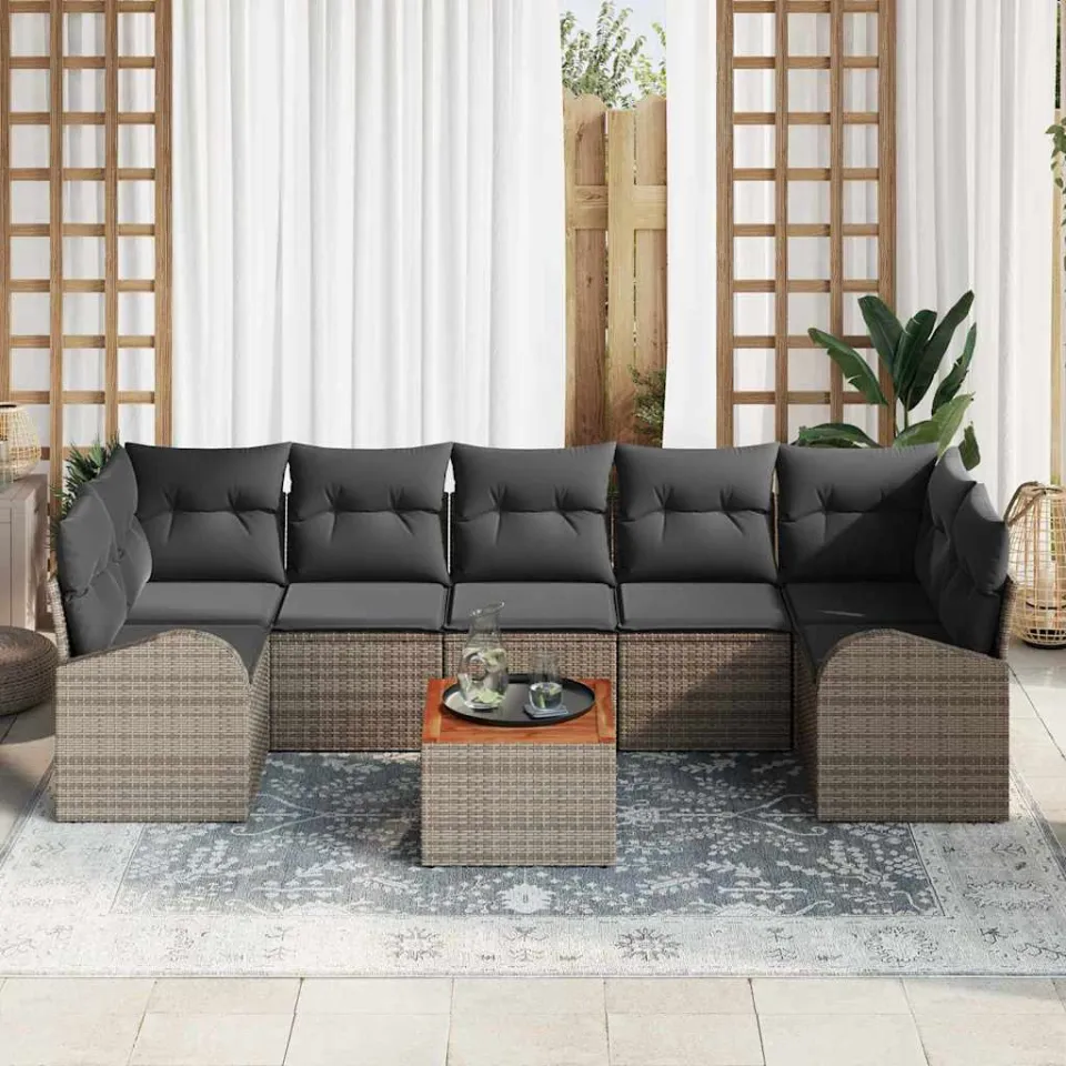 vidaXL Tuinbankenset 8 st Grijs poly rattan, foto 3