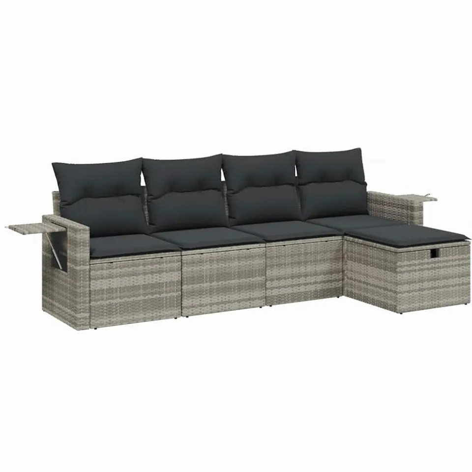 vidaXL 5-delige Loungeset met kussens poly rattan lichtgrijs grijs, foto 3