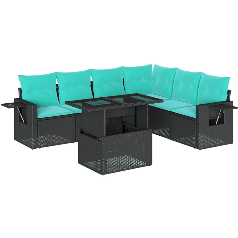 vidaXL 7-delige tuinbankset met kussens van zwart polyrotan, foto 3