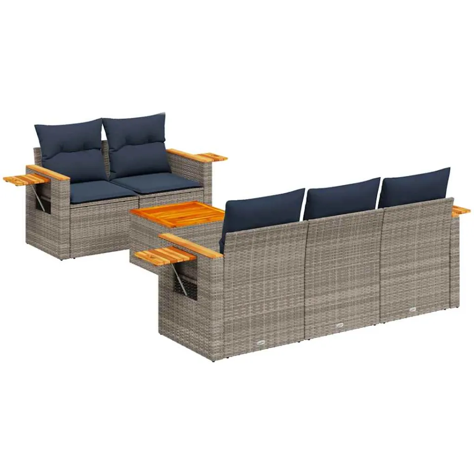 vidaXL 6-delige Loungeset met kussens poly rattan grijs, foto 3