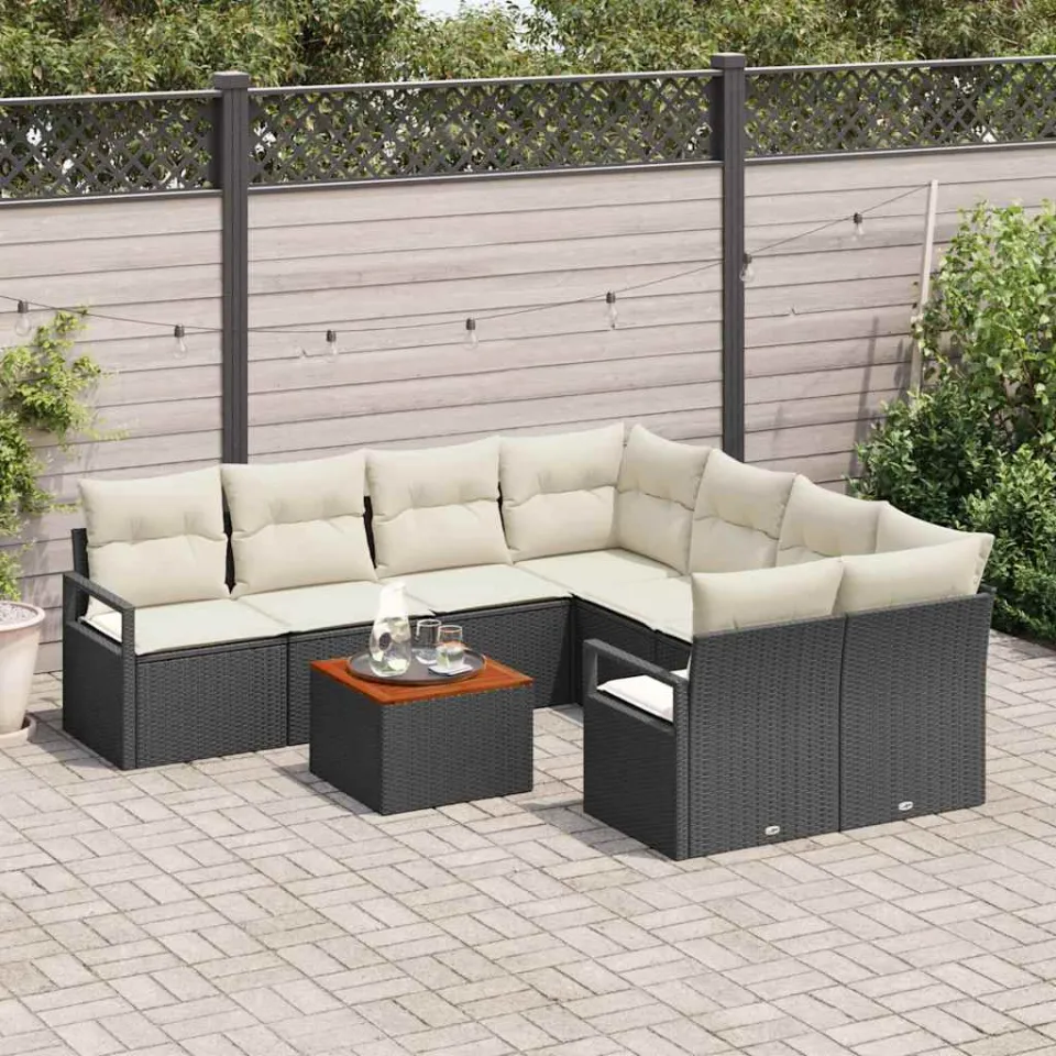 vidaXL Tuinbankenset 9 st Zwart poly rattan