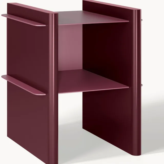 Westwing Collection Nachtkastje Rami met metalen elementen Dieproze, Wijnrood