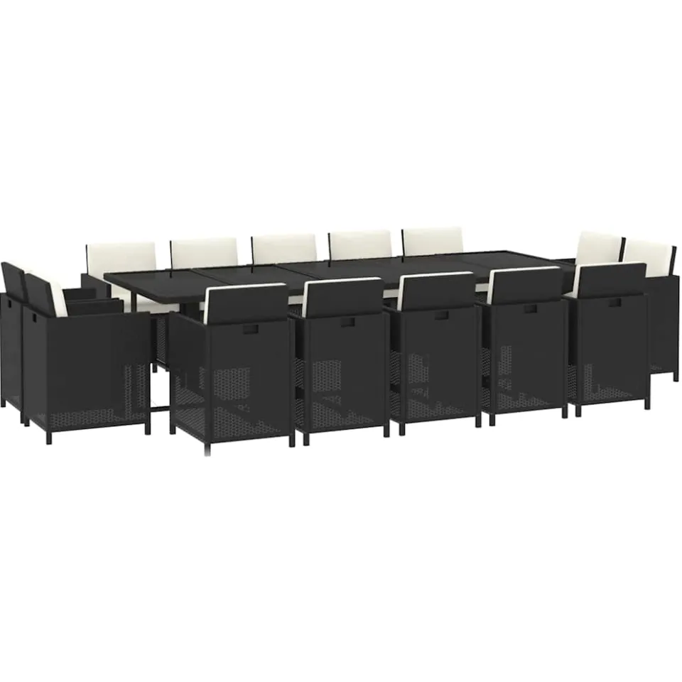 vidaXL 15-delige Tuinset met kussens poly rattan zwart