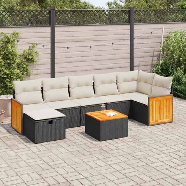 vidaXL 8-delige Loungeset met kussens poly rattan zwart, foto 2