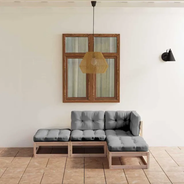 vidaXL 4-delige Loungeset massief grenenhout grijs, foto 2