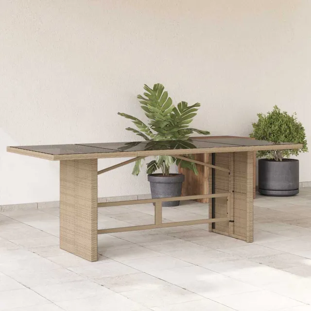 vidaXL Tuintafel met glazen blad 190x80x75 cm poly rattan beige