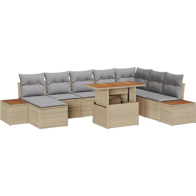 vidaXL Tuin Sofa Set 9 st Beige Poly riet