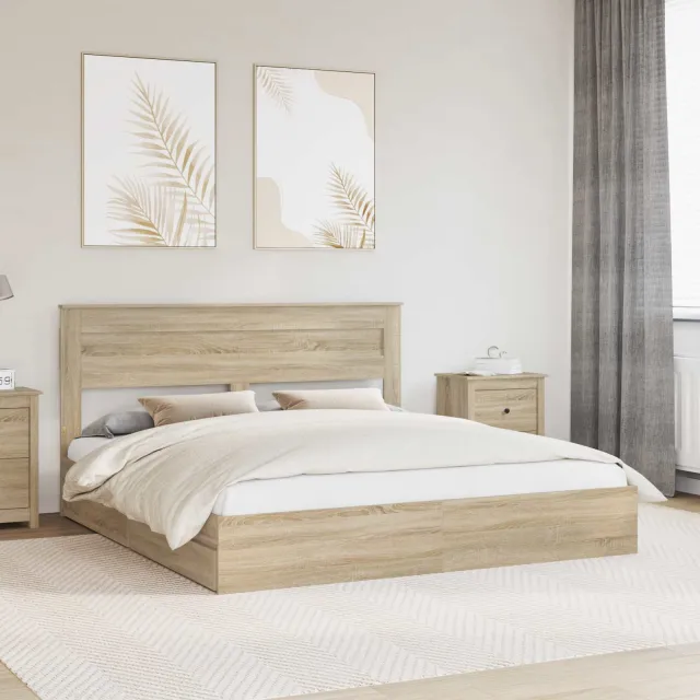 vidaXL Opslag bed met lade Sonoma Eiken 180 x 200 cm Bewerkt hout Bruin
