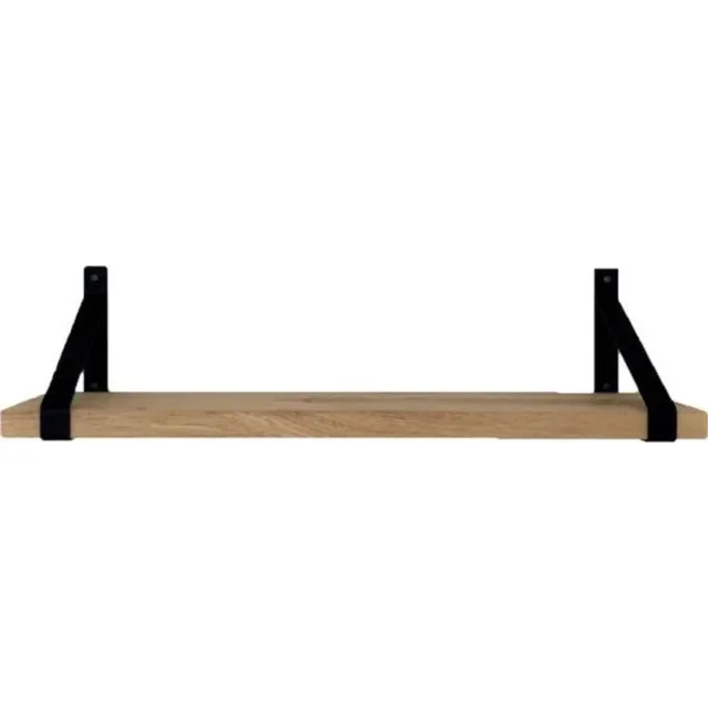GoudmetHout Lichte Eiken Wandplank - 260x25 cm - 2 Industriële XL Plankdragers Mat Zwart Licht eiken