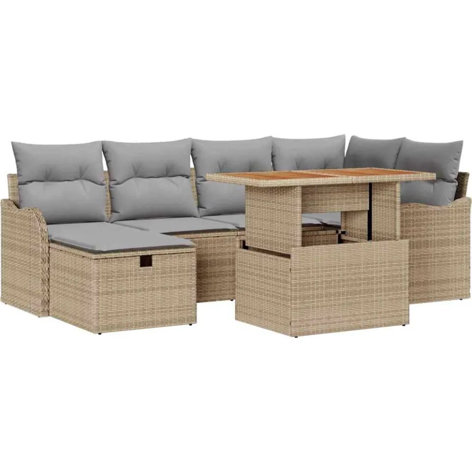 vidaXL Tuinbankenset 7 st Beige poly rattan
