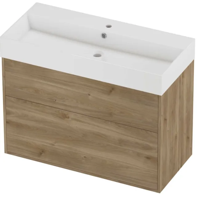 Proline Zara Badmeubelset Porselein Loft 1 Kraangat Voor Grepen 100x46x78 cm Glans Wit Cider Oak Eiken