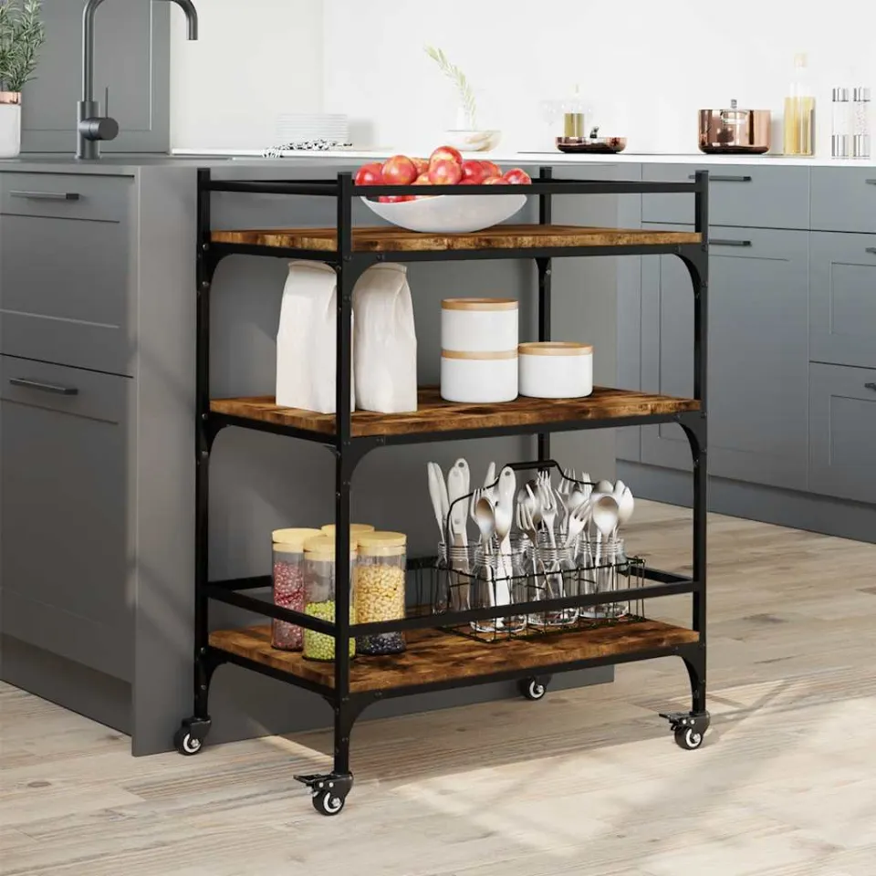 vidaXL Keukentrolley 65x40x86,5 cm bewerkt hout gerookt eikenkleurig, foto 3
