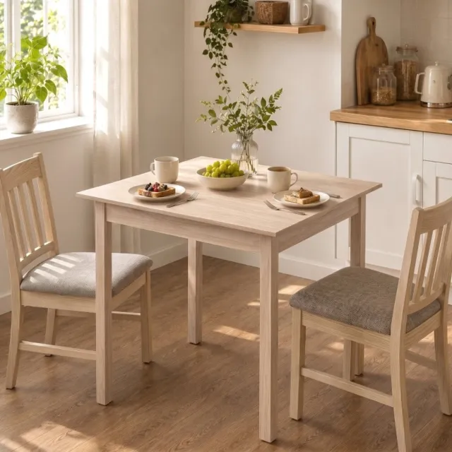 STILVORA Eettafel - Vierkante Keukentafel voor Twee Personen - Compact voor Kleine Keuken en Eetkamer - Gelakt Hout - 75 x 75 x 76 cm - Naturel Naturel hout