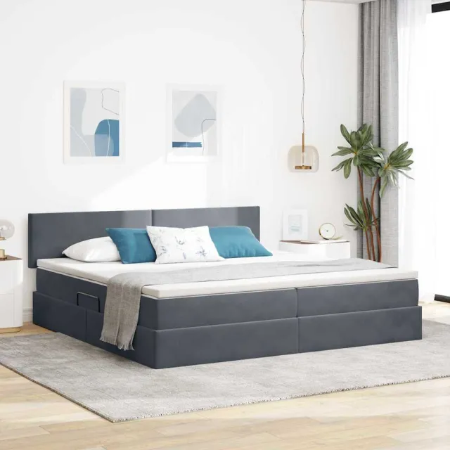 vidaXL Opslag bed met hoofdeinde Donkergrijs 200 x 200 cm Fluweel