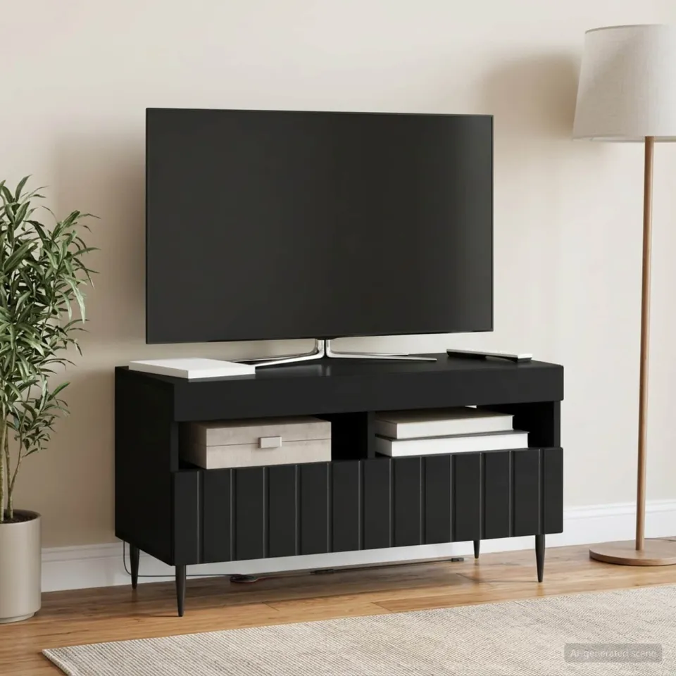 vidaXL LED tv-meubel ZWOLLE 81 x 35 x 43 cm Zwart Bewerkt hout, foto 4