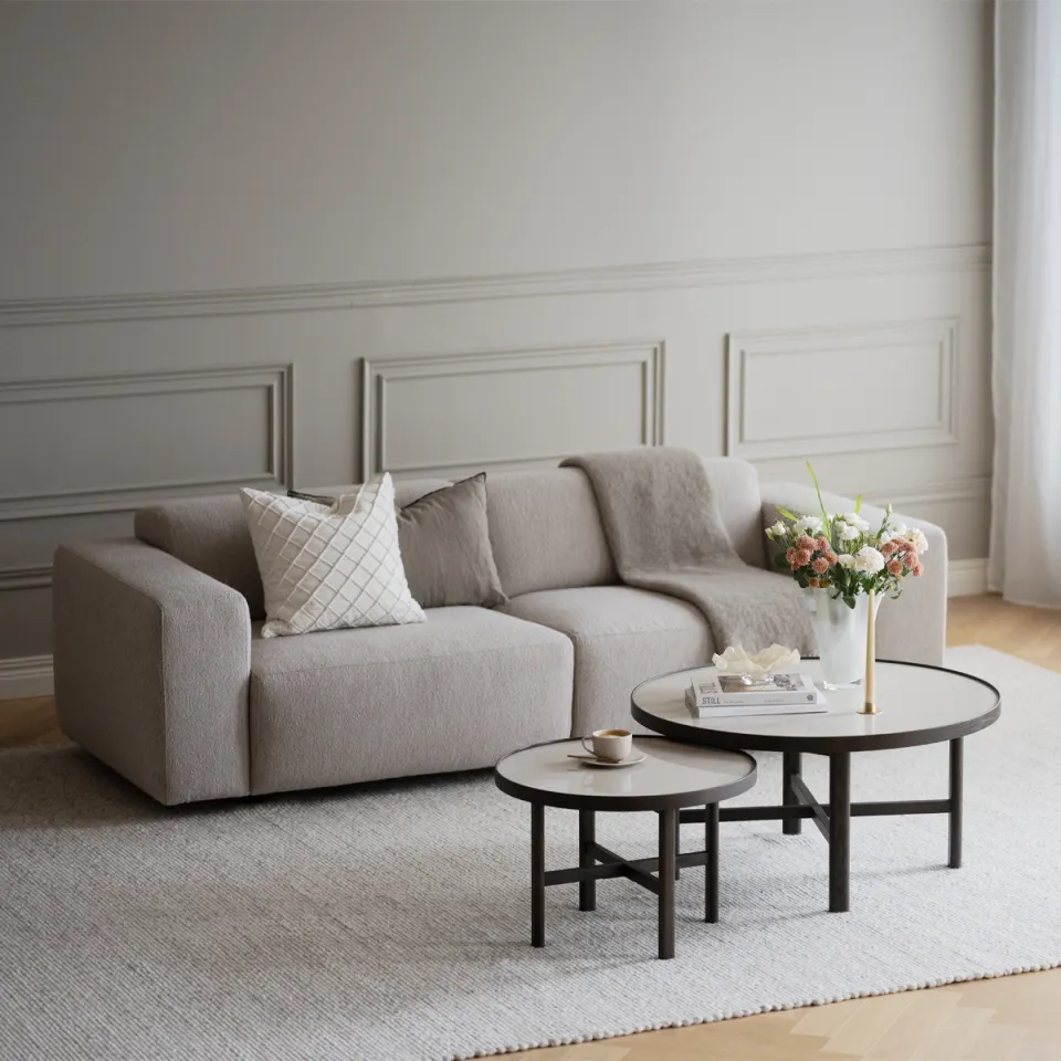 Rowico Home Marsden ronde houten salontafel bruin met beige keramieken tafelblad - Ø 90 cm, foto 2