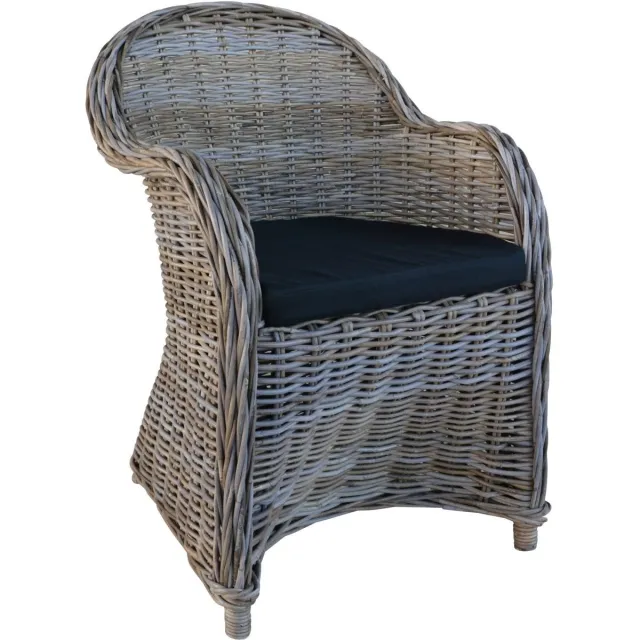 Decomeubel Rotan Stoel Kubu Grey met zwart Kussen - 1 stoel vergrijsd rotan