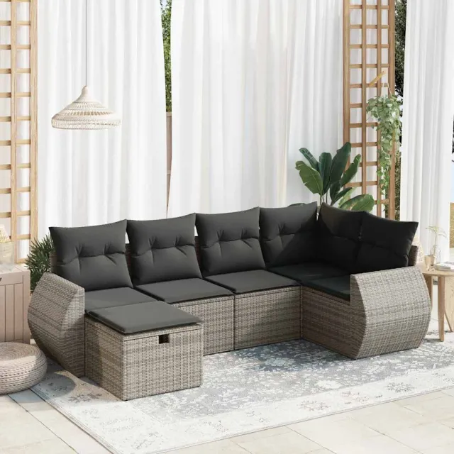 vidaXL 6-delige Loungeset met kussens poly rattan grijs, foto 2