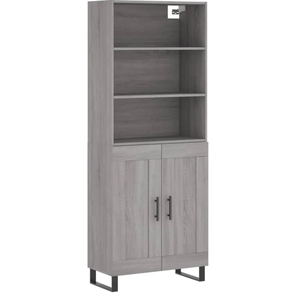 vidaXL Hoge kast 69,5x34x180 cm bewerkt hout grijs sonoma eikenkleurig, foto 3