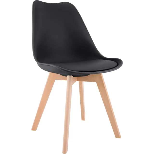 CLP Linares Eetkamerstoel - Design Keukenstoel - Scandinavisch Kuipstoel - Houten Poten Kunststof/zwart