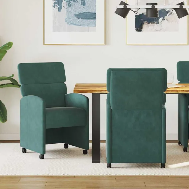 vidaXL Eetkamerstoelen met Wieltjes 2 st Fluweel Donkergroen