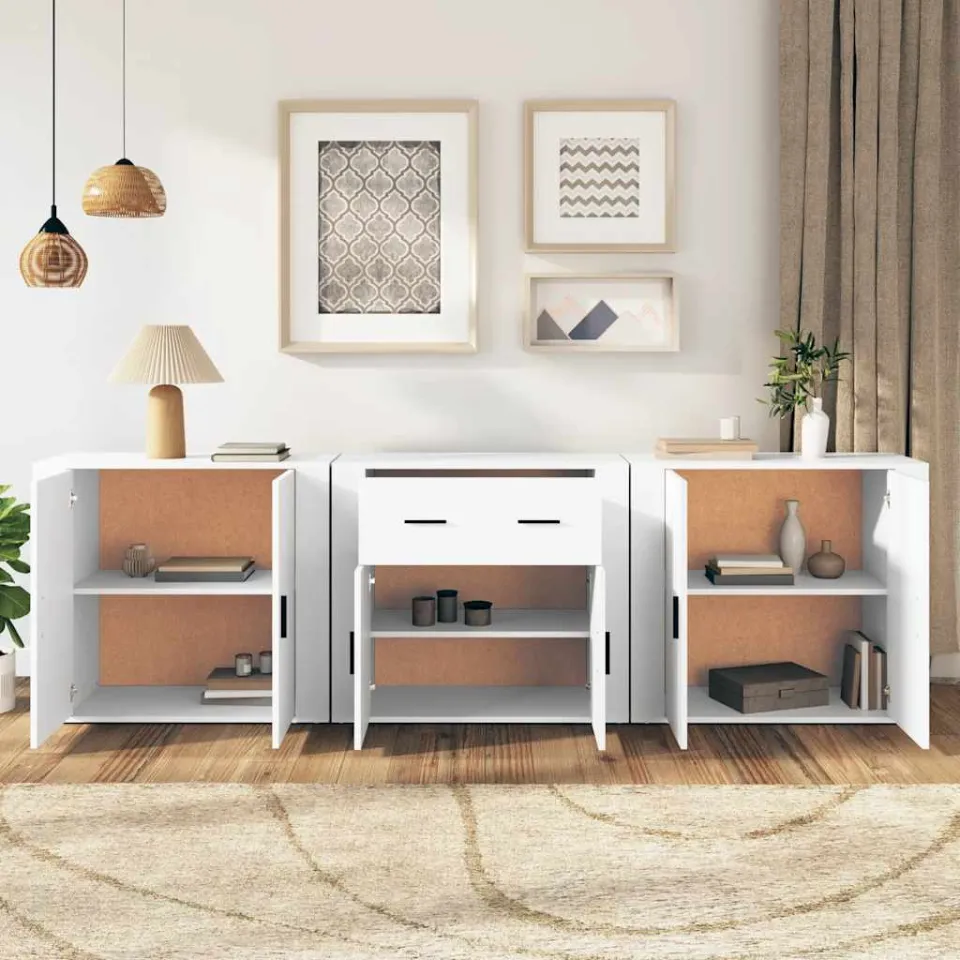vidaXL Dressoirs 3 st bewerkt hout wit, foto 3