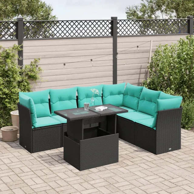 vidaXL 7-delige tuinbankset met kussens van zwart polyrotan, foto 2
