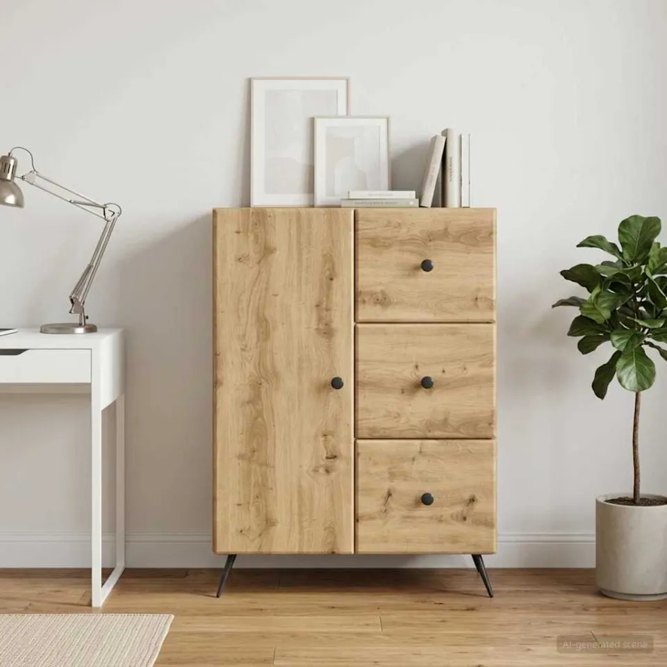 vidaXL Dressoir Artisanaal eiken 66 x 34,5 x 90 cm Bewerkt hout, foto 3