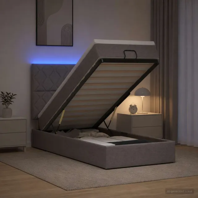 vidaXL Ottoman Bed met Matrassen en LED Taupe 90 x 190 cm Stof