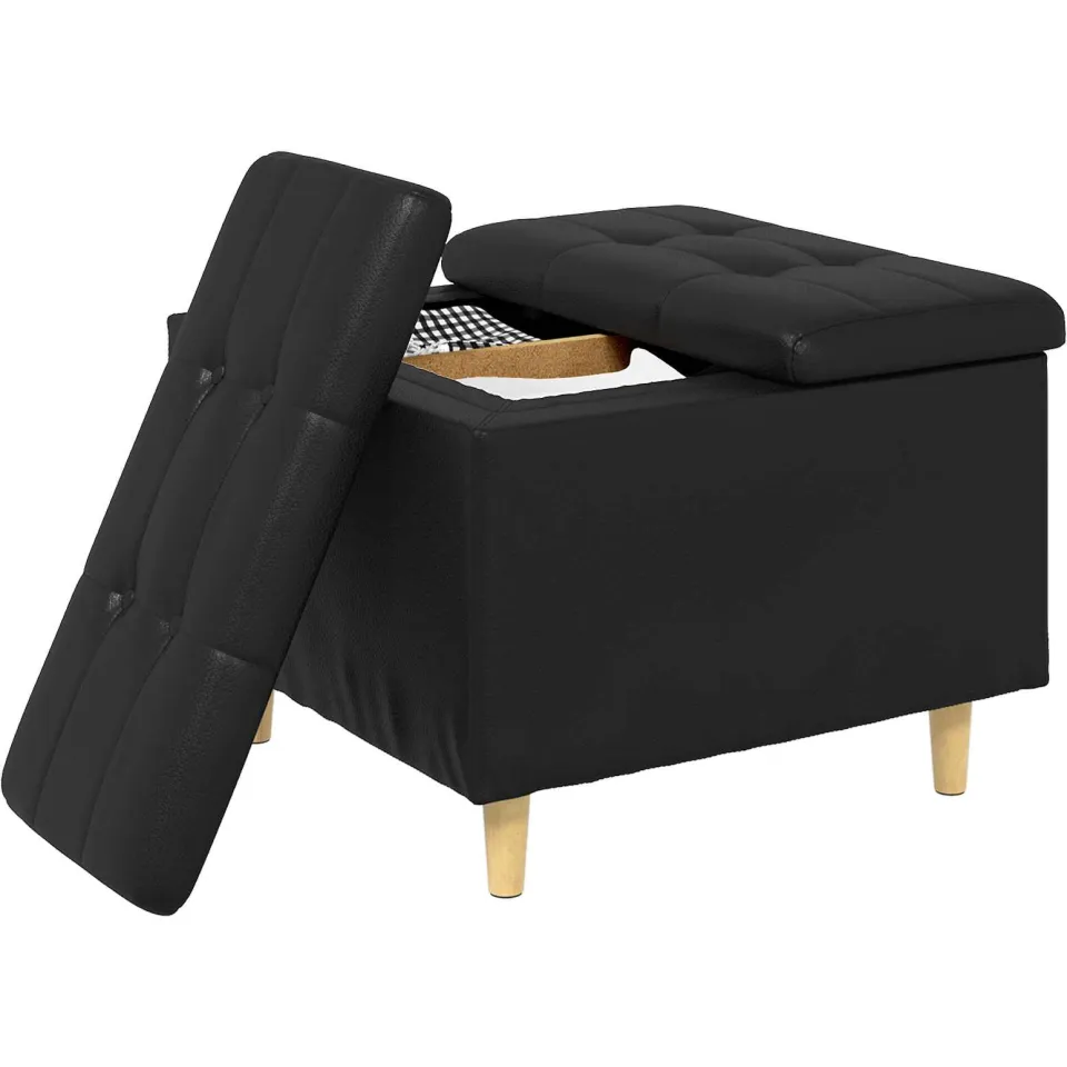 vidaXL Ottoman met Opbergruimte Zwart 60 x 60 x 45 cm Kunstleer