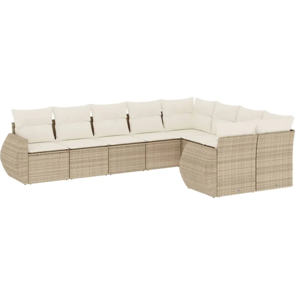 vidaXL 9-delige Loungeset met kussens poly rattan beige, foto 3