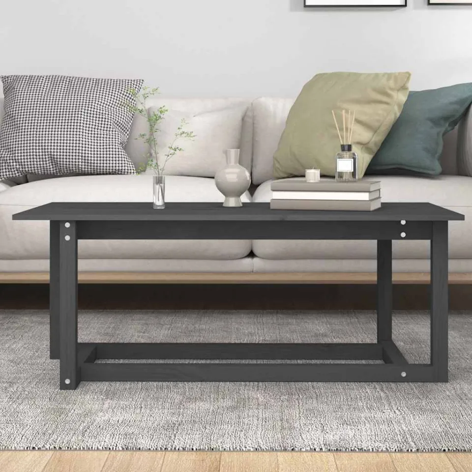 vidaXL Salontafel 110x55x45 cm massief grenenhout grijs, foto 3