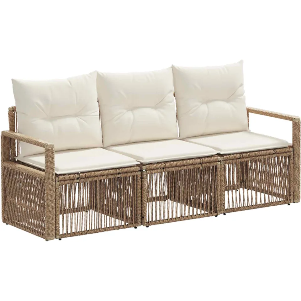 vidaXL Tuinbankenset 3 st 3-zits Beige poly rattan, foto 3