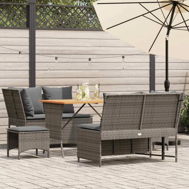 vidaXL 5-delige Loungeset met kussens poly rattan grijs, foto 2