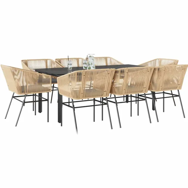 vidaXL 9-delige Tuinset met kussens poly rattan glas bruin