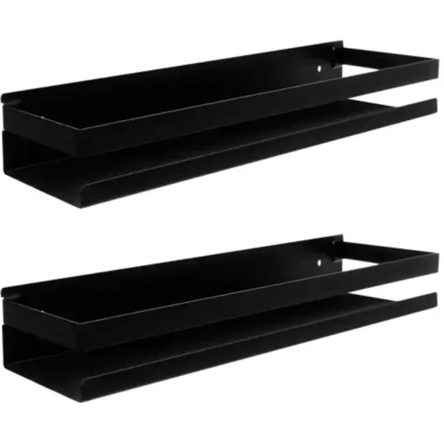 Ruhhy Wandplank - 2x - zwart - RVS - L50 cm - zwevend - industrieel - voor badkamer of keuken