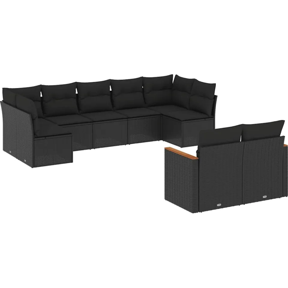 vidaXL 9-delige Loungeset met kussens poly rattan zwart, foto 3