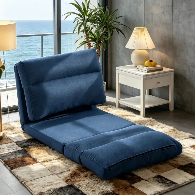 Zubaliya Dunkelblauer Verstellbarer Boden-Lazy-fauteuil 70x72x56cm - Polyester fauteuil Met 90°–180° Neigfunkt..., Blauw