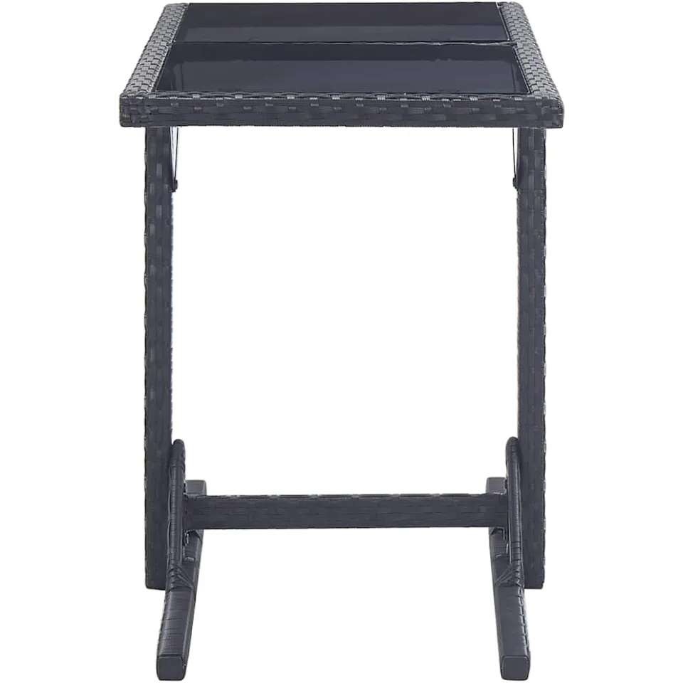 vidaXL Tuintafel 110x53x72 cm glas en poly rattan zwart, foto 3