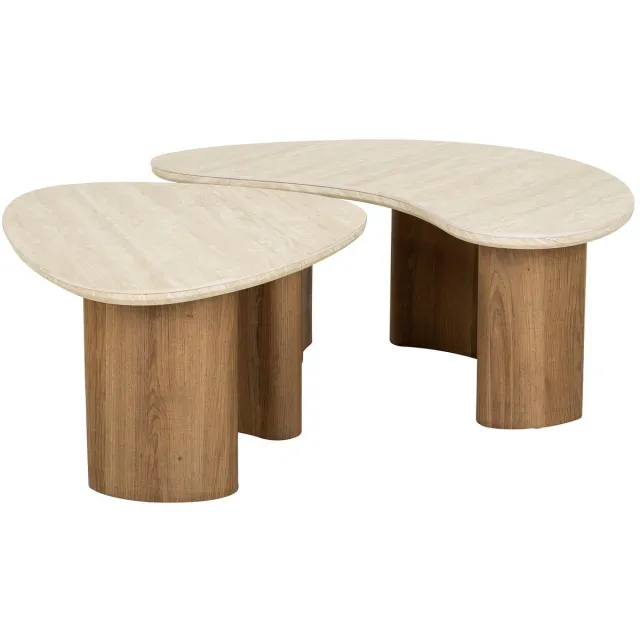 Industrieel In Huis Salontafel Ovaal Organisch (Set van 2) - Hout (88 cm x 44 cm x 36 cm) - Salontafel Groot - Salon Tafel Boomstam Binnen - Ronde Salontafel - Woonkamer Tafel - Salontafels Industrieel - Salontafel Landelijk - Coffee Table White