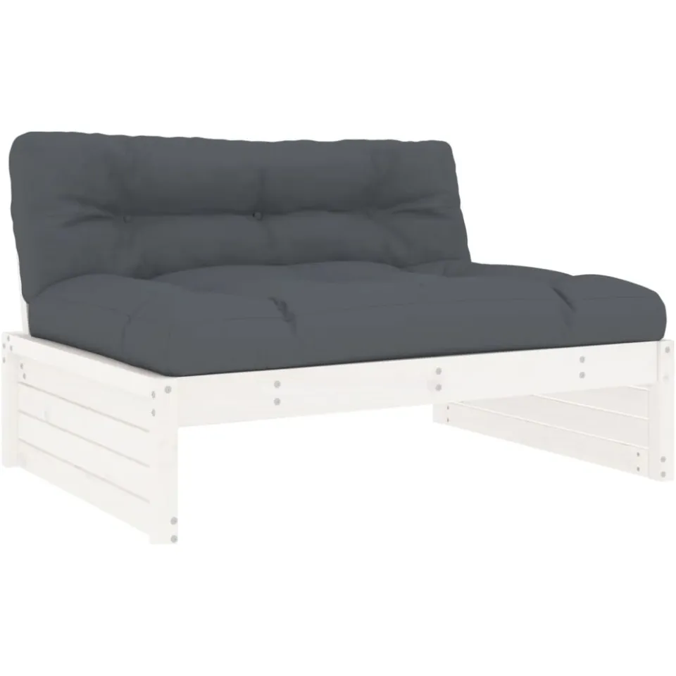 vidaXL 4-delige Loungeset met kussens massief hout wit, foto 3
