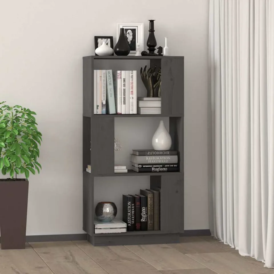 vidaXL Boekenkast/kamerscherm 51x25x101 cm massief grenenhout grijs, foto 3