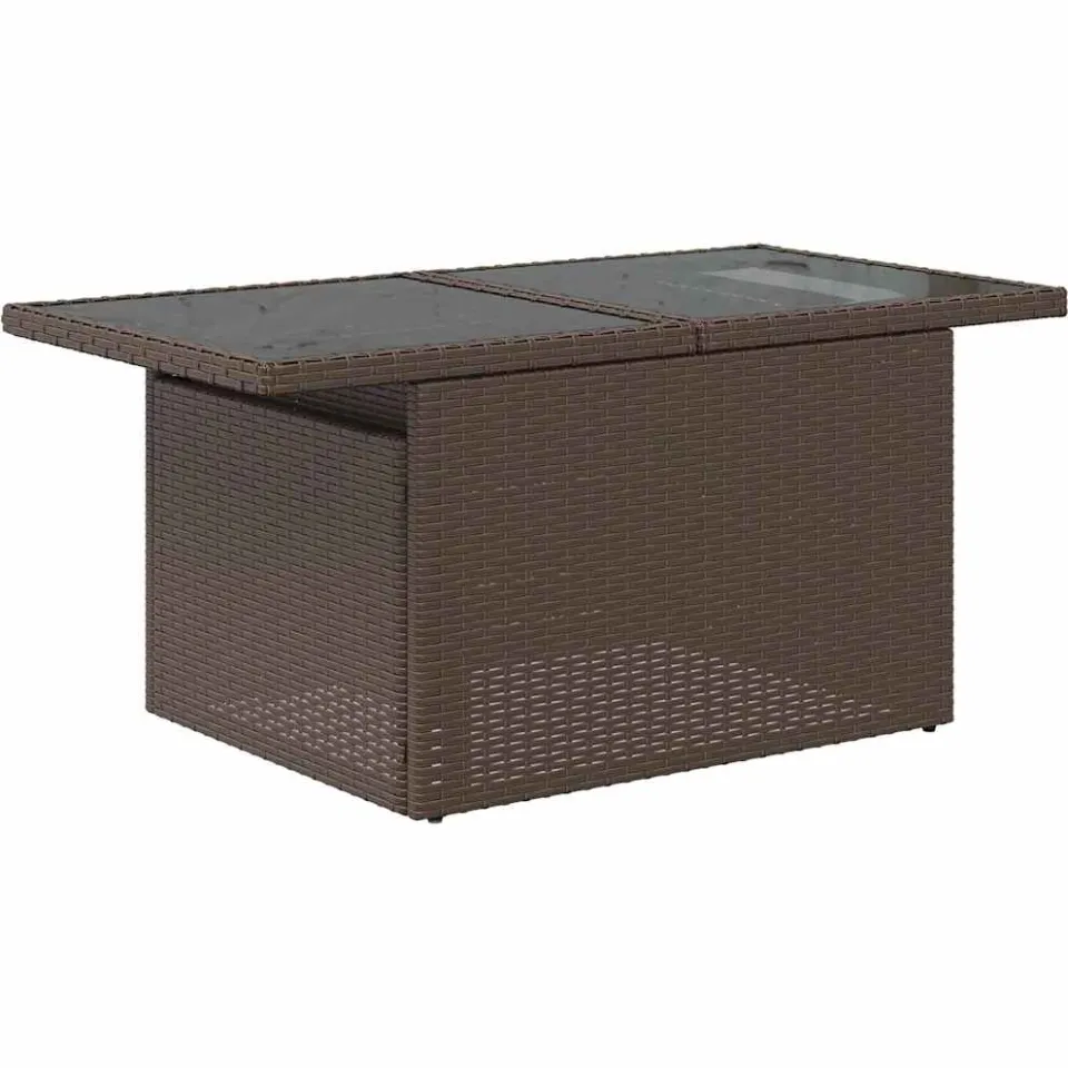 vidaXL Tuintafel met glazen blad 100x55x73 cm poly rattan bruin, foto 4