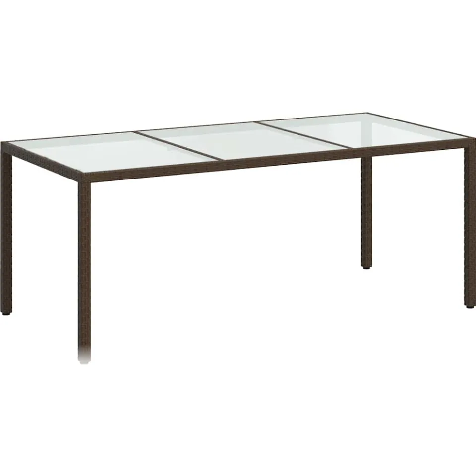 vidaXL Tuintafel 190x90x75 cm gehard glas en poly rattan bruin, foto 3