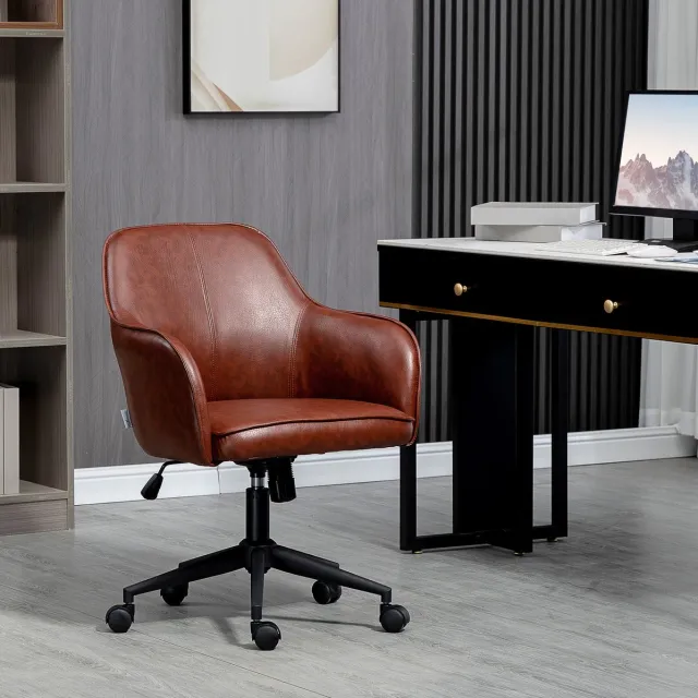 DESMIU Bureaustoel 58,5 x 62 x 83-91 cm - In Hoogte Verstelbaar Met Wipfunctie - Voor Thuiswerkplek En Kantoor - Kunstleer Bruin